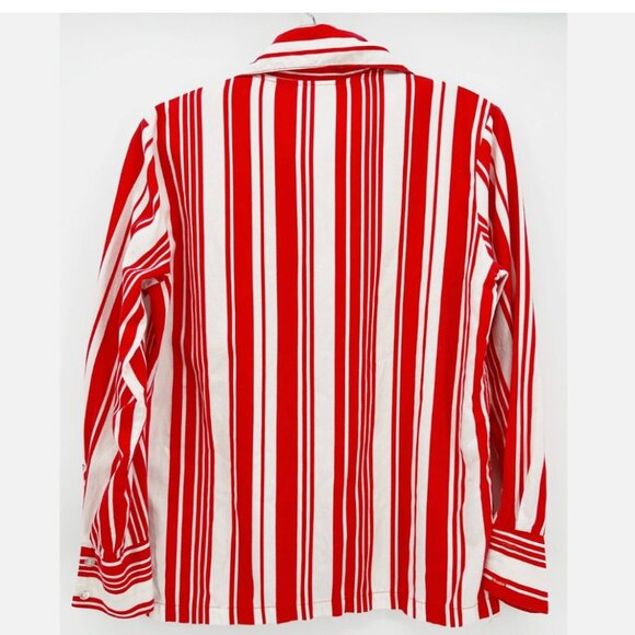 Vtg PERMANENT PRESS 80's Retro Red White Stripe BD LSV Dagger Collar Blouse 34 - Picture 3 of 7